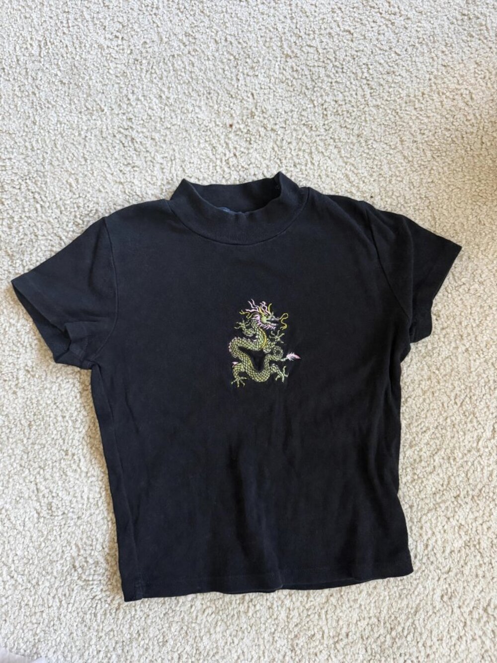 Brandy Melville Black Dragon Embroidered Baby Tee - Y2K Crop Top
